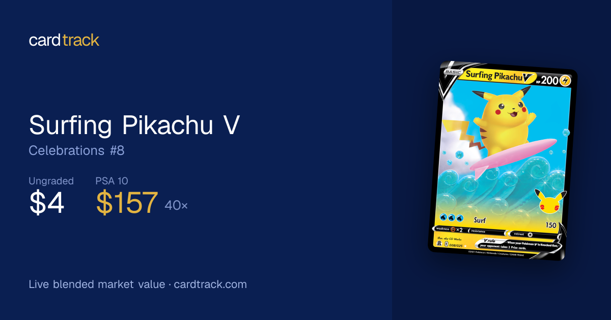 Surfing Pikachu V Celebrations #8 PSA 9 Price — Market…
