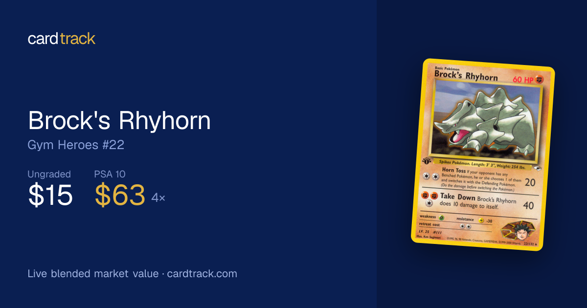 brock's rhyhorn pokemon card value Brock's Rhyhorn Gym Heroes #22 — Value & Price
